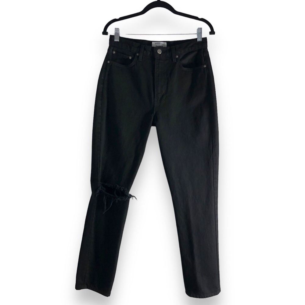 Reformation Size 28 Julia High Cigarette Jeans Black Destroyed Goth Rugged